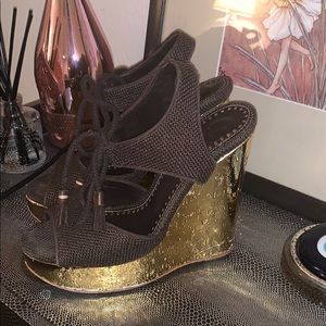 Yves Saint Laurent Shoes - YSL GOLD/BROWN WEDGES Yves Saint Laurent Shoes - YSL GOLD/BROWN WEDGES